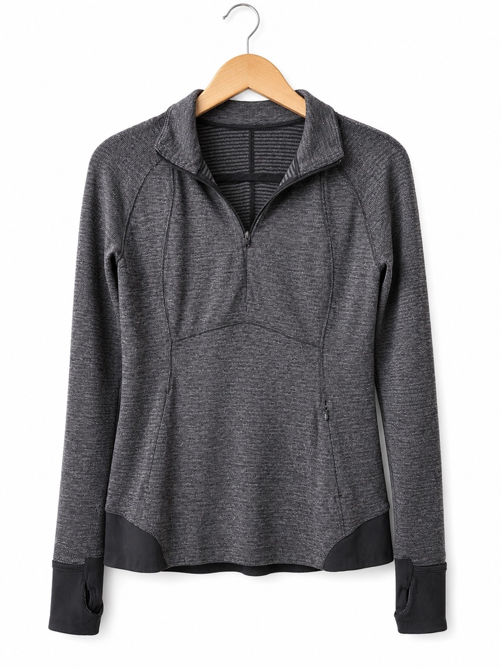 Lululemon Heathered Black Quarter Zip Pullover Thumbhole Running Top Size 8